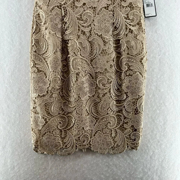 Adrianna Papell Dress Size 6 Lace Overlay Sheath Boat Neck Sleeveless Beige - Picture 4 of 12